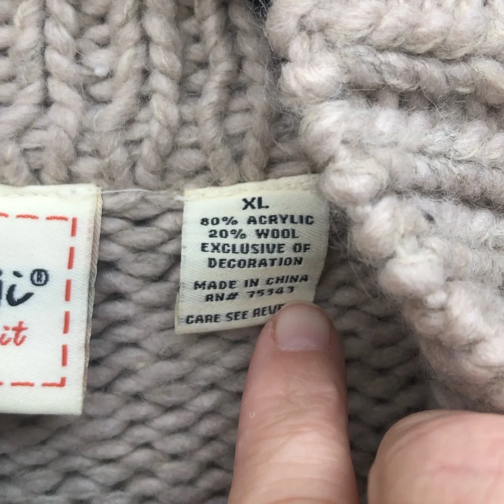 Kenji Hand Knit Beige Sweater with Leather Detailed Buckles size XL - Picture 7 of 8